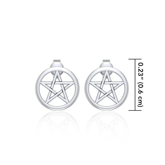 Pentagram Pentacle Sterling Silver Stud Earrings - Picture 3 of 3